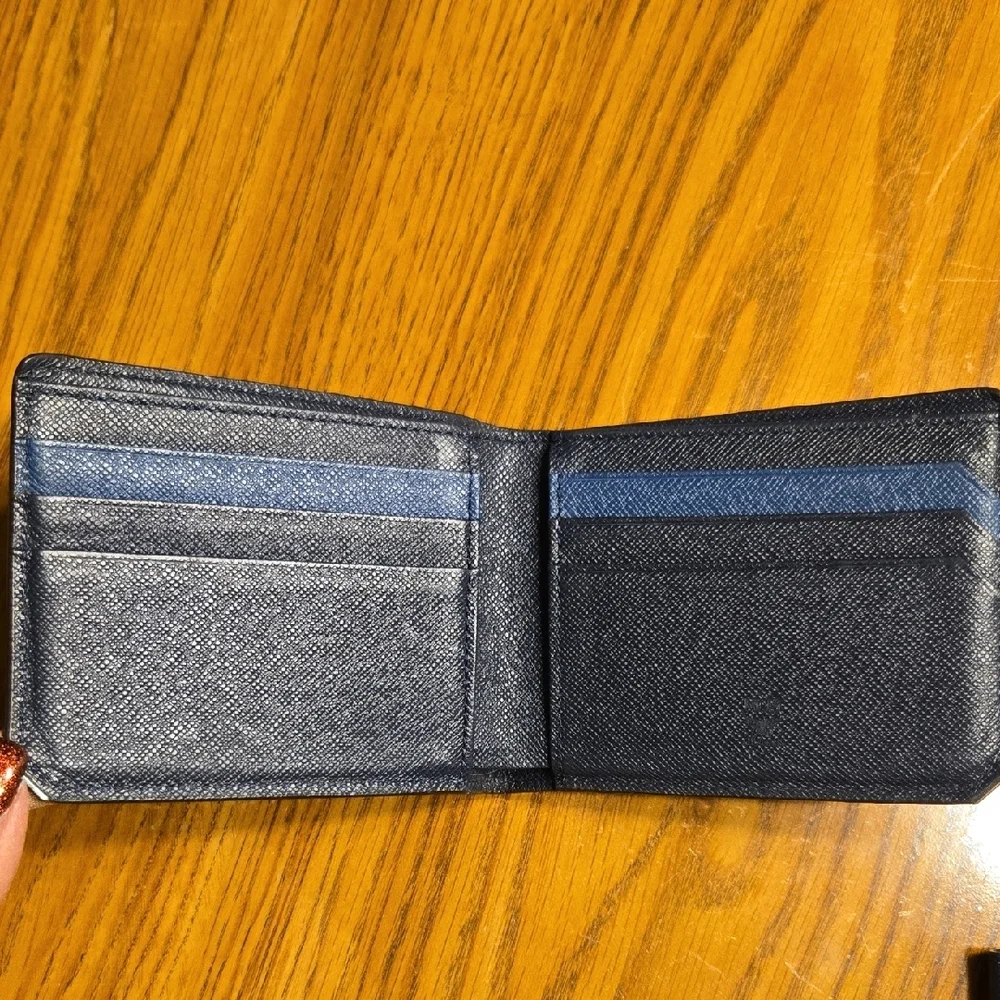 MCM Navy Blue Leather Bifold Mens Wallet